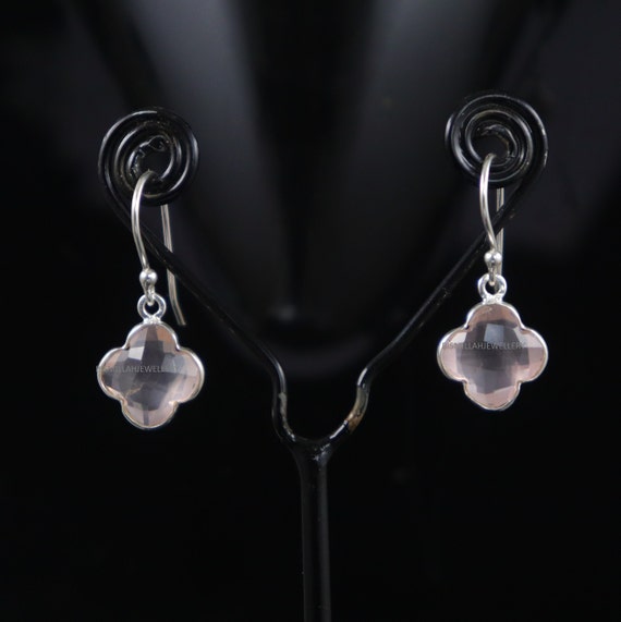 Boucles D'oreilles En Argent Avec Pierre Taillée Rose - Fermoir Clous, Occasion