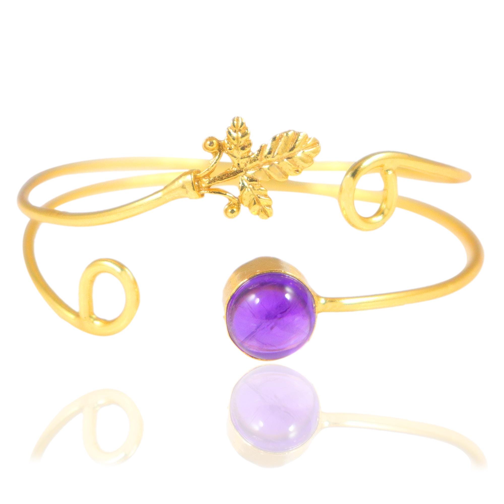Bracelet Réglable Plaqué Or Et Améthyste - Fait Main - Idéal Demoiselle D'honneur