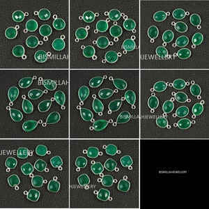 Green Onyx 6 mm To 20X15 mm 10 Pcs Round Oval Pear Cushion Shape Gemstone 92.5 Sterling Silver Connector Single & Double Bail Hand Made