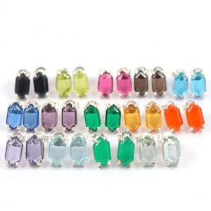 Mix Gemstone Stud Earring, Prong Set Earring, Tiny Stud Earring, Hexagon Earring, Gemstone Earring, For Women, Elegant Gift For Her