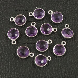 Amethyst Sterling Silver Connector Charms: Round, Oval, Pear, Cushion (10 Pcs)