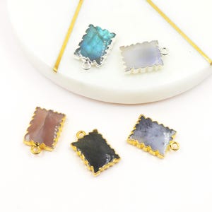 Dendritic Opal Slice Gold Electroplated Pendant, Octagon Pendant, Moonstone Slice Gemstone Necklace, Making For Jewelry, Selling Per Piece