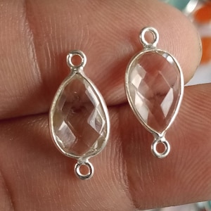 1 Pair Teardrop Connectors 925 Sterling Silver Teardrop Charms  Gem Jewelry Making Jewelry Connector Semi Precious Faceted Gemstone