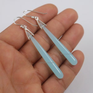 Elegant Aqua Chalcedony Long Earrings For Women, Dangle Drop Earrings, 925 Sterling Silver Earrings, Long Dangling Earrings, Gifts,