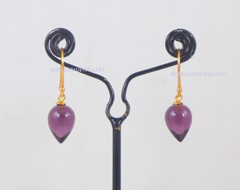 Orecchini Pendenti A Goccia In Silver Plated Con Ossidiana, Giada Rosa E Ametista