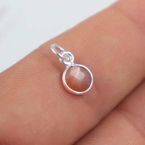 Pingente de Pedra da Lua Pêssego Pequeno Pingente Bonito Prata Esterlina 92,5 Pingente de Prata Esterlina 6 mm Redondo Briolette Corte Pingente Redondo de Pedra da Lua