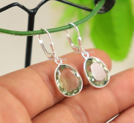 Green Amethyst Sterling Silver Dangle Earrings: Statement Jewelry