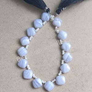 1 Strand Blue Lace Agate Cabochon Flat Bottom Cushion Smooth Bead Strand 10 mm AAA Quality Blue Lace Agate Cushion Gemstone Blue Lace 15 Pcs
