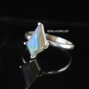 Labradorite Ring - Prong Set Ring, 925 Sterling Silver Ring, Kite Shape Ring, Engagement Ring 13X8 mm, Silver Jewelry For Women