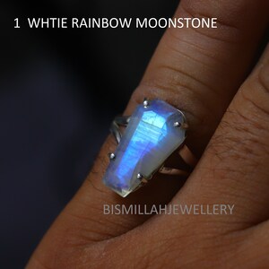 Rainbow Moonstone Coffin Ring 925 Sterling Silver Ring | 10x17mm Moonstone Ring June Birthstone Ring | Coffin Gemstone Ring Prehnite,Opal