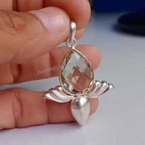 Pingente de ouro verde ametista pera pingente bonito prata esterlina 92,5 pingente de prata esterlina pêra corte briolette pingente ametista pingente