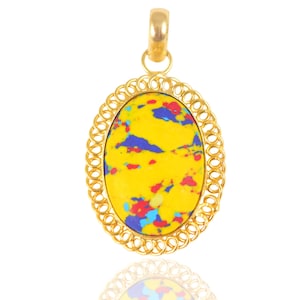 Mix Turquoise Pendant - Gold Plated Charms, Oval Shape Pendant, Handmade Turquoise Pendant, Collet Set Charms, Selling By Per Piece
