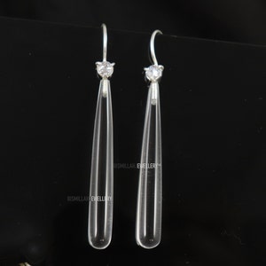 Crystal Quartz Earring Crystal Gemstone Plan Drops Earring Dangle Earring Sterling Silver Earring Cubic Zircon Earring Plan Drops Earring