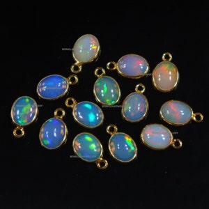 Ethiopian Opal Connector: Gold Plated 925 Sterling Silver, 9x7mm Oval Cabochon