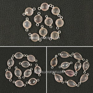 Rose Quartz 6 mm To 20X15 mm 10 Pcs Round Oval Pear Cushion Shape Gemstone 92.5 Sterling Silver Connector Single & Double Bail Hand Made