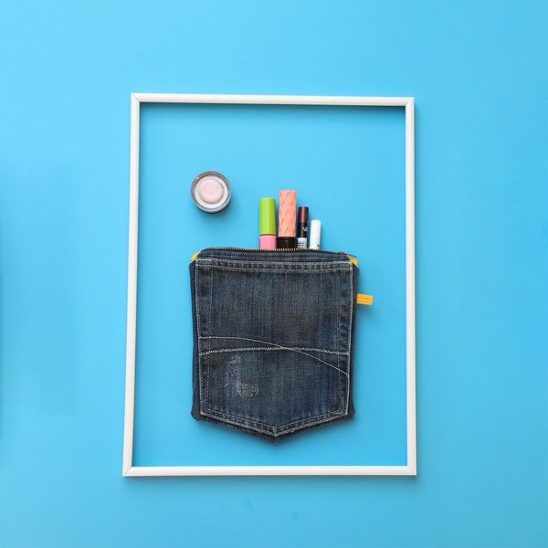 kleine merkartikelen voor Lehrer mit Herz, Jeans Upcycling als Geschenkidee, Schmink-gebruiksvoorwerpen voor Brautjungfer, Handtaschen-Organizer voor