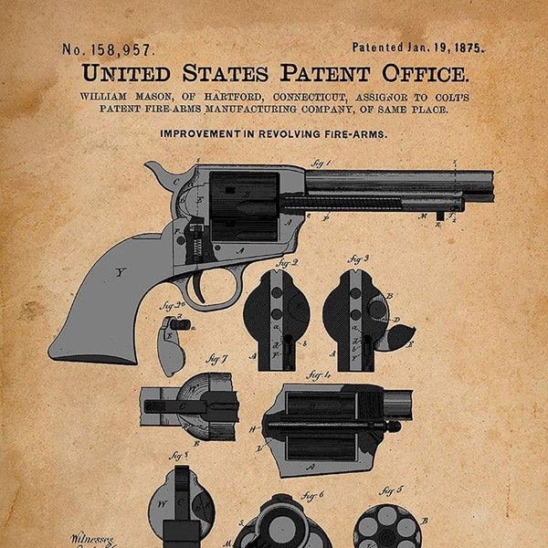 Colt Revolver Patent |Weaponry |Revolver Poster |Firearm Blueprint |Revolver Wall Art |Revolver Print |Vintage Gun Print |11x14 Poster Print