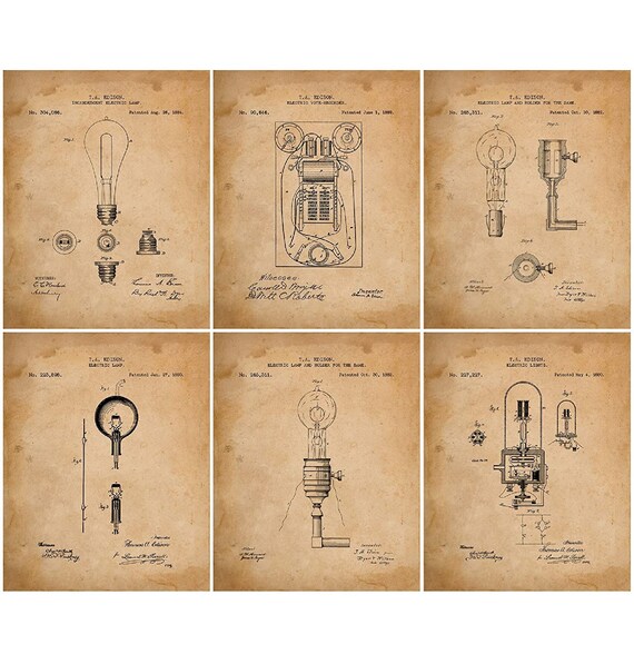 Light Bulb Patent Light Bulb Poster Edison Print Set | Etsy