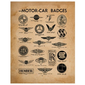 Classic Car Wall Art Vintage Car Badges Antique Cars Car Logos Poster Old Car Badge Classic Car Badge Auto Badge 11x14 Poster Print image 1