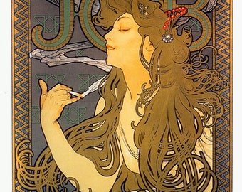 Alphonse Mucha Print |Art Nouveau Print |19th Century Antique |Mucha Poster |Vintage Ad Poster |Job Cigarettes |Mucha Art |8x10 Print Sign