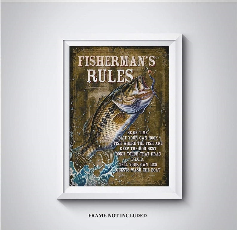 Fishermans Rules Art Lake House Decor Fishing Wall Art fishing Rules ...