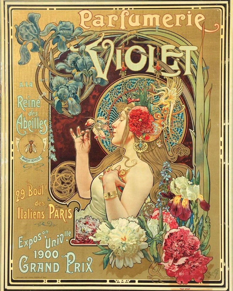 Art Nouveau PrintPerfumeryVintage Ad PosterWorld's Fair PosterFrench Perfume LabelParfumerie VioletAntique Advertising8x10 Print Sign image 1