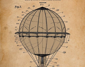 Hot Air Balloon Patent | Hot Air Balloon Print | Air Balloon Art |Hot Air Balloon Art |Balloon Invention |Ballooning Art |11x14 Poster Print