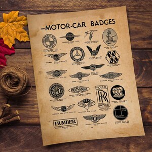 Classic Car Wall Art Vintage Car Badges Antique Cars car Logos Poster