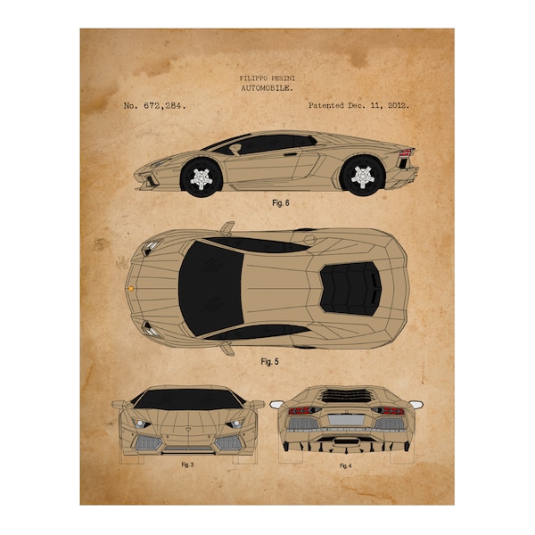 Lamborghini Poster | Lamborghini Patent | Lambo Print | Sports Car Art | Vintage Automobile |Automotive Art |Mancave Art |11x14 Poster Print