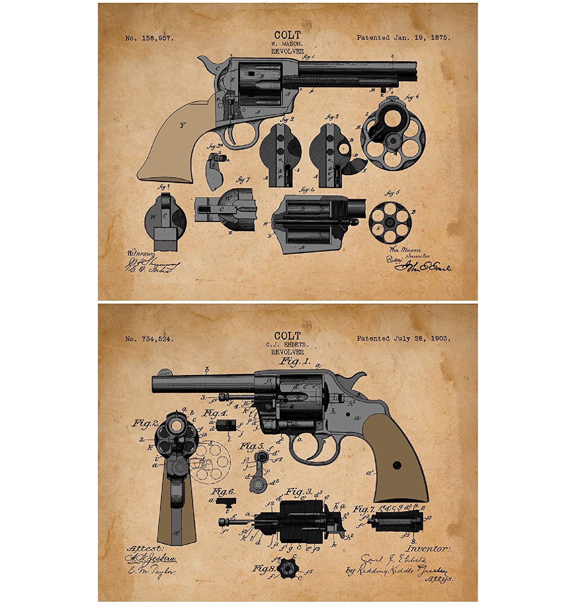 Revolver blueprint Gun Poster Wall Hangings Home & Living etna.com.pe