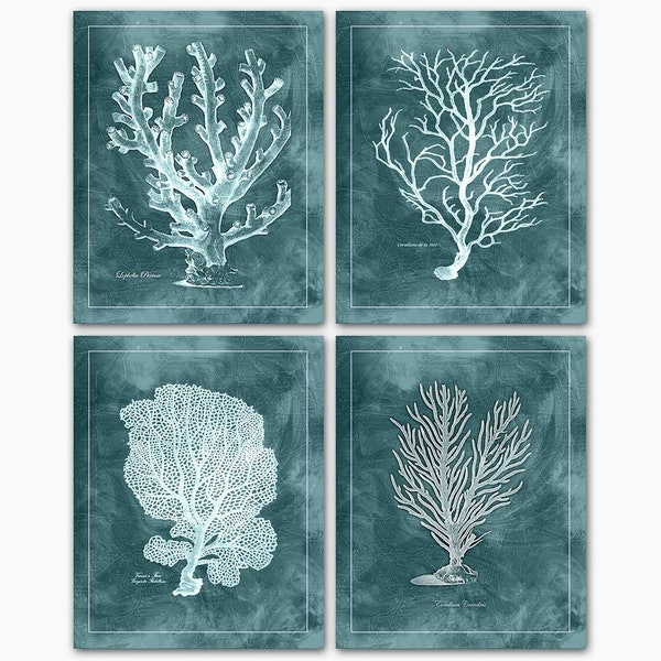 Sea Life Art |Coral Reef Art |Coral Art Print |Sea Coral Prints |Natural White Coral |Beach Cottage Decor |4 Piece Wall Art |8x10 Print Sign