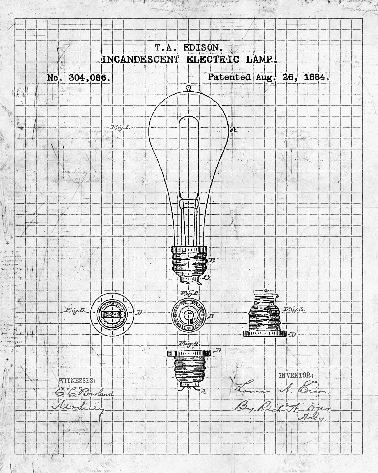 Light Bulb Patent Light Bulb Poster Edison Print Set Thomas Edison Poster Invention Prints 6 ...