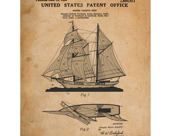 Sailboat Patent Art | Sailing Ship Print | Vintage Sailboat Art | Sailboat Print | Nautical Poster | Sailboat Wall Art | 11x14 Poster Print