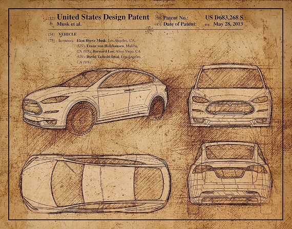 Tesla Car Patent Vintage Car Print Automotive Art Antique Car Art