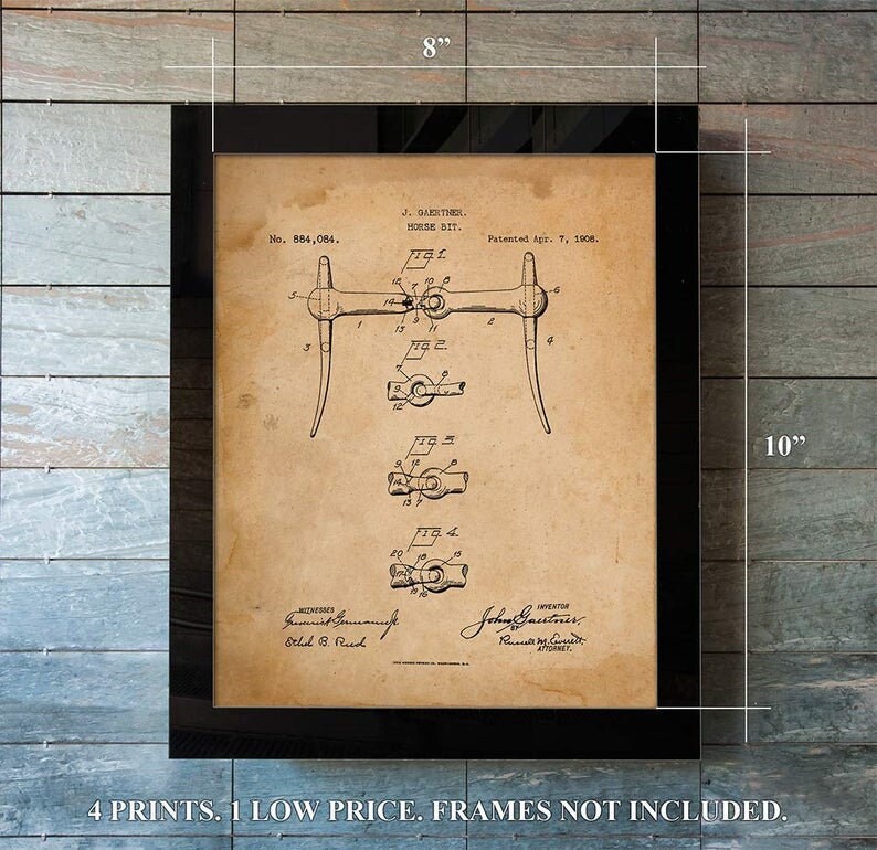 Horse Bit Art Invention Patent Gift For Horse Lover Equestrian Decor