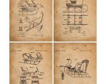 Sleigh Patent Print | Sleigh Blueprint | Antique Sleigh Print | Sleigh Art Print | Sleigh Collector Art | 4 Piece Wall Art | 8x10 Print Sign