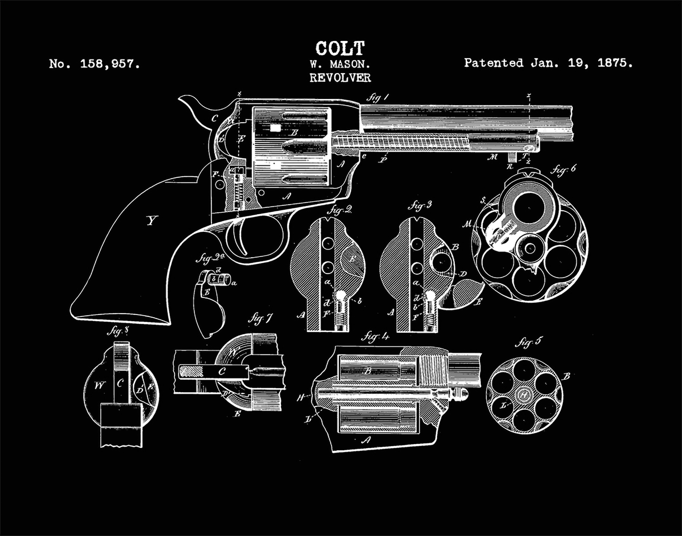 Colt Revolver Patent Weaponry Revolver Poster Firearm Blueprint ...