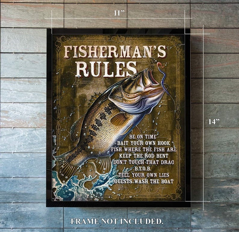 Fishermans Rules Art Lake House Decor Fishing Wall Art fishing Rules ...