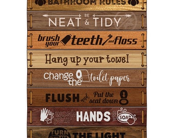 Bathroom Rules Sign | Toilet Rules Sign | Guest Bathroom Sign | Master Bathroom Decor |Rustic Bathroom Sign |Restroom Decor |Typography Sign