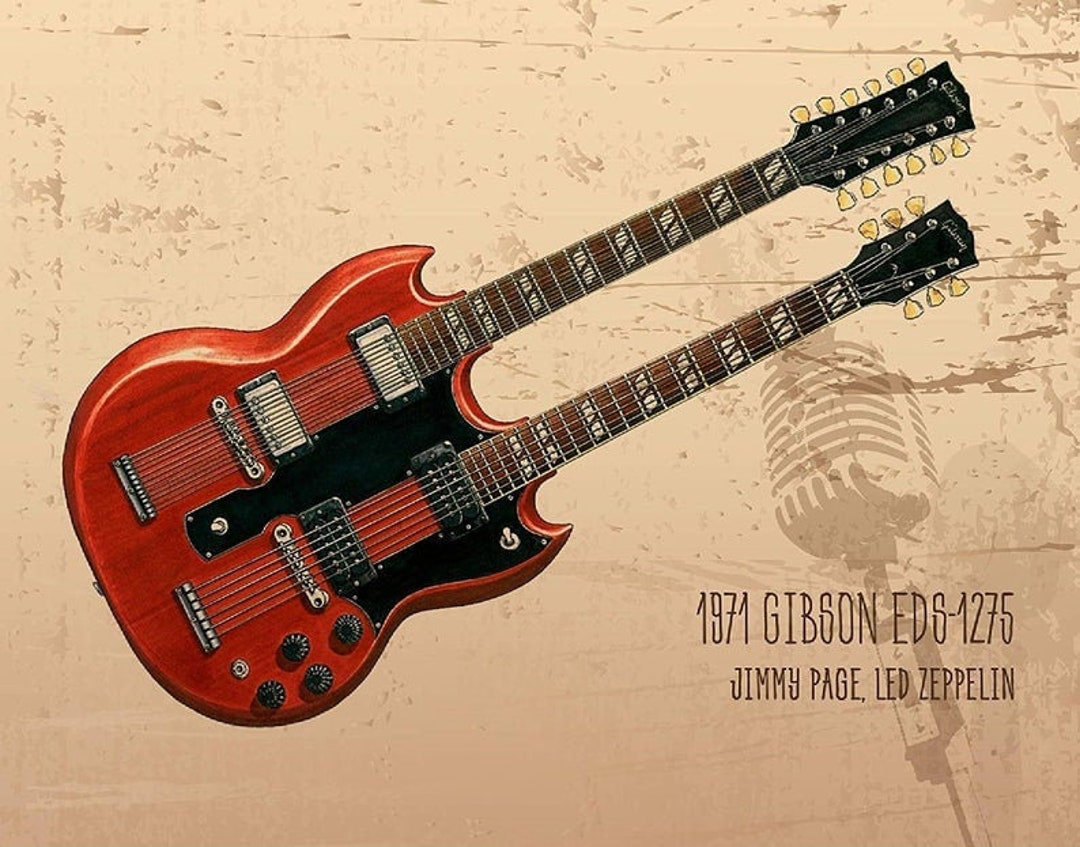 Gibson Les Paul Double Neck Guitar Guitar Poster Guitar Artwork Guitar Print Musician Art Instrument Art 11x14 Poster Print Etsy UK