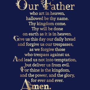 The Lord&#39;s Prayer Wall Art – 11x14 Christian Print – Elegant Gold on Navy or Black Background – Unframed Scripture for Home, Office / Church