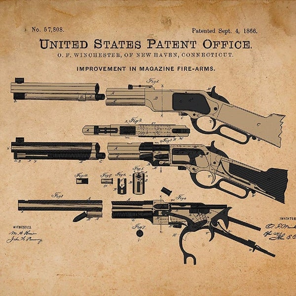 Winchester Firearm Patent | Winchester Print | Winchester Poster | Firearm Blueprint | Firearm Poster | Gun Poster | 11x14 Poster Print