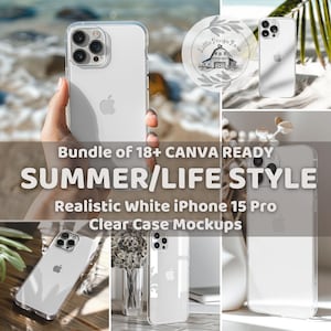 Canva Bereit für iPhone 15 Pro Printful Clear Case Mockup Bundle, Life Style Canva iPhone 15 Pro Mock up Pack mit 18+, ziehen und ablegen