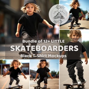 Maquetas de camisetas de skaters para niños, Maqueta de camisetas para niños, Paquete de maquetas para niños, Maqueta de camisetas para niños negros, Maqueta de camisetas para niñas negras