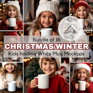 Christmas Mug Mockups, Kids Holding Cocoa Cup Mockup, White 11 Oz Cup Mockup, Mug Mockup Bundle Christmas, Cocoa Cup Christmas Mockup Bundle