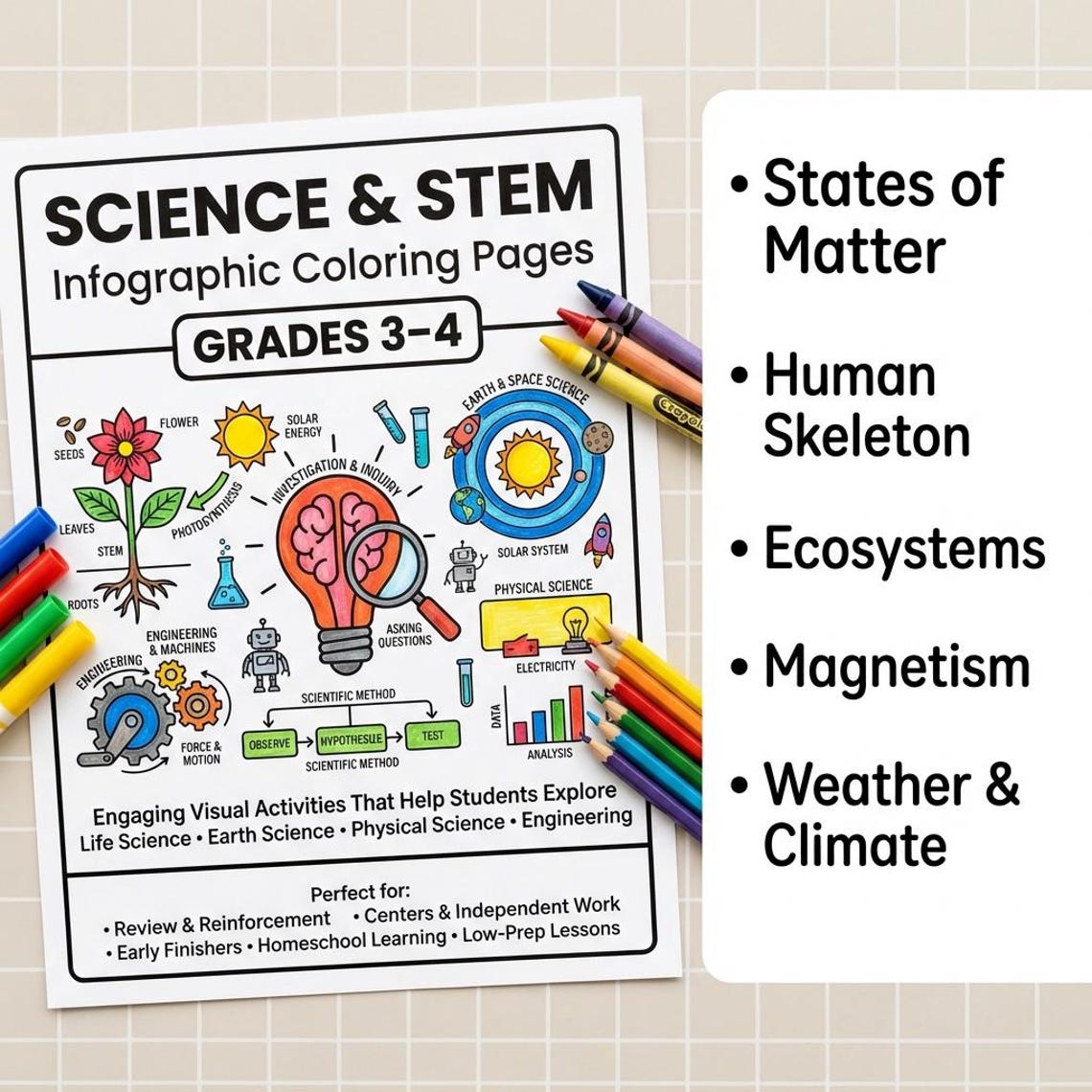 Science & STEM Coloring Book Printable | Infographic Coloring Pages for ...