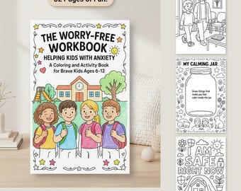 Anxiety Workbook for Kids | Worry Relief Coloring Book Ages 6-12 | Coping Skills Activities | Instant Download PDF 32 pages and parent guide