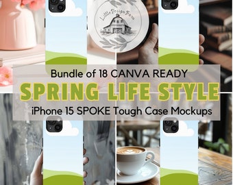 Life Style Canva Ready Tough Phone Case SPOKE iPhone 15 Mockup Bundle, Canva iPhone 15 Mock up Pack, Drag & Drop Canva Mockup, Bundle of 18