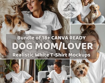 White T-Shirt Mockup Bundle: Dog Mom Bella Canvas 3001 (CANVA Ready)