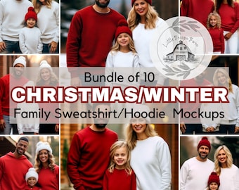 Family Christmas Sweatshirt Mockup Bundle: Festive Red & White (PDF)